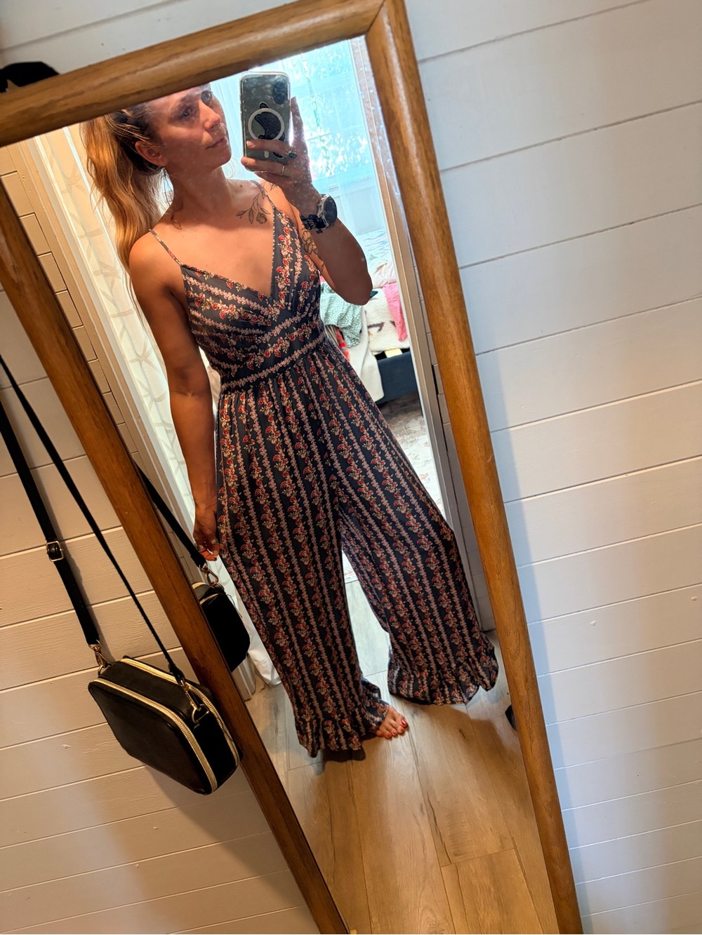 Striped Floral Wide-Leg Jumpsuit